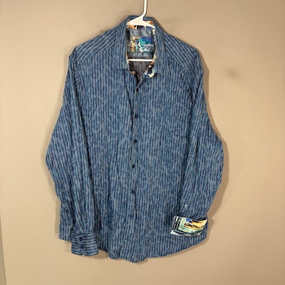 Robert Graham Shirt Mens 3XL Blue Stripe Long Sleeve Button Up Stretch Flip Cuff